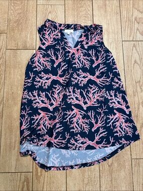 Simply southern Sleeveless Navy Blouse with Pink Coral Print